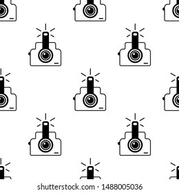 Photo camera seamless pattern. White and black background. Abstract geometric shape texture. Design template for wallpaper,wrapping, textile. Vector Illustration