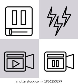 Photo and camera set icon, video icon, image icon, line icon style, suitable for mobile and web applications