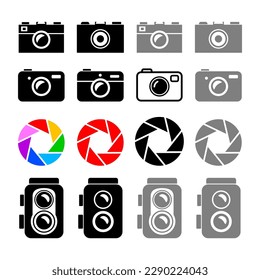 Cámara fotográfica. Iconos vectores en fondo blanco.