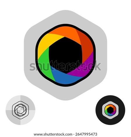 Photo camera shutter colorful logo. Photography studio color creative icon. Aperture symbol