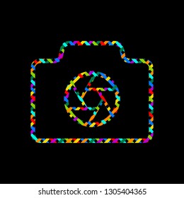 Photo camera with shutter, linear symbol with thin outline, simple icon