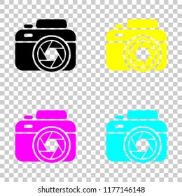 Photo camera with shutter, simple icon. Colored set of cmyk icons on transparent background