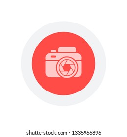Photo camera with shutter, simple icon. Icon in colored circle with gray bold border. Web button, modern flat design