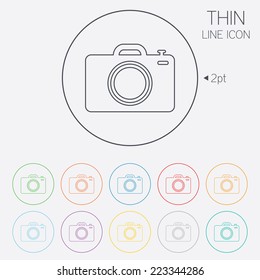 Photo camera sign icon. Digital photo camera symbol. Thin line circle web icons with outline. Vector