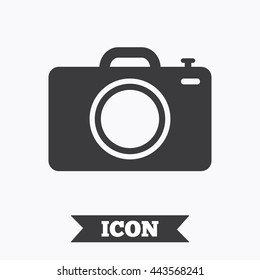 Photo camera sign icon. Digital photo camera symbol. Graphic design element. Flat photo camera symbol on white background. Vector