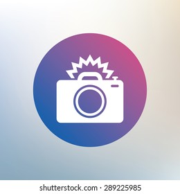 Photo camera sign icon. Photo flash symbol. Icon on blurred background. Vector