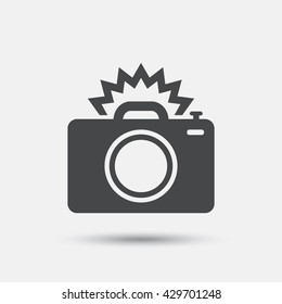 Photo camera sign icon. Photo flash symbol. Flat photo camera web icon on white background. Vector