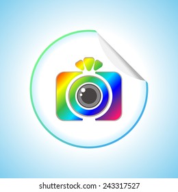 Photo Camera Sign Icon. Round Sticker Illustration 