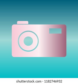 Photo camera sign. Vector. Pink bronze gradient icon at turquoise gradient background.