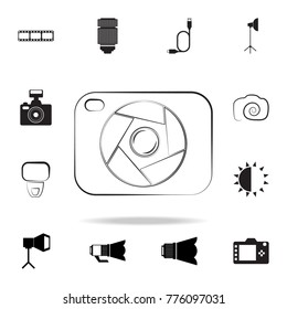 Photo camera silhouette logo icon with shadow. Set of Photo elements icon. Camera quality graphic design collection icons for websites, web design, mobile app on white background