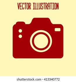 Photo camera simbol. DSLR camera sign icon. Digital camera. Flat design style. 