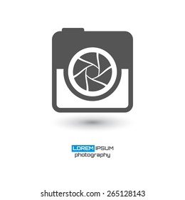 Photo camera, simple conceptual logo design. Logo template. Corporate icon. Vector illustration.