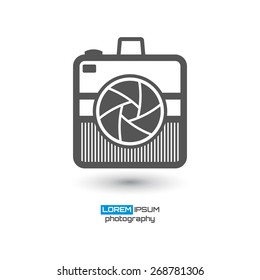 Photo camera, simple conceptual logo design. Logo template. Corporate icon. Vector illustration.