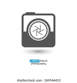 Photo camera, simple conceptual logo design. Logo template. Corporate icon. Vector illustration.