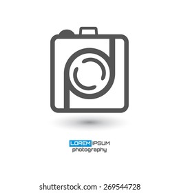 Photo camera, simple conceptual logo design. Logo template. Corporate icon. Vector illustration.