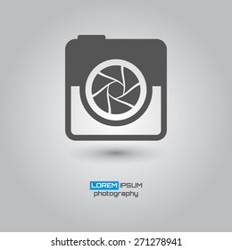 Photo camera, simple conceptual logo design. Logo template. Corporate icon. Vector illustration.