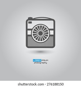 Photo camera, simple conceptual logo design. Logo template. Corporate icon. Vector illustration.