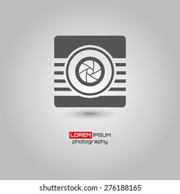 Photo camera, simple conceptual logo design. Logo template. Corporate icon. Vector illustration.