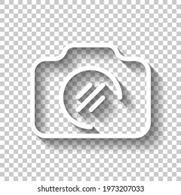 Photo camera, simple digital icon. White linear icon with editable stroke and shadow on transparent background