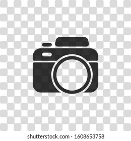 Photo camera, simple icon. Black symbol on transparency grid