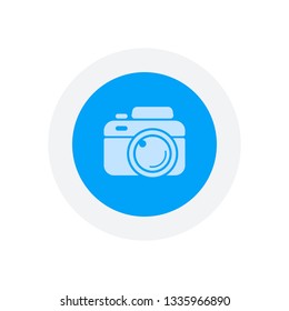 Photo camera, simple icon. Icon in colored circle with gray bold border. Web button, modern flat design