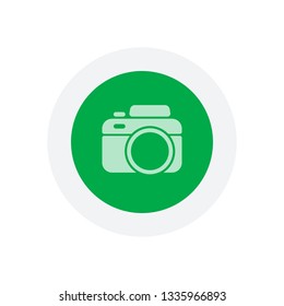Photo camera, simple icon. Icon in colored circle with gray bold border. Web button, modern flat design