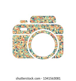 Photo camera, simple icon. Colored mosaic with polygons