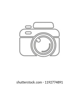 Photo camera, simple icon. Dotted outline silhouette with shadow on white background