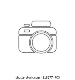 Photo camera, simple icon. Dotted outline silhouette with shadow on white background