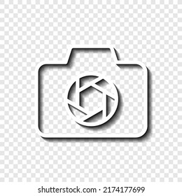 Photo camera simple icon vector. Flat design. White with shadow on transparent grid.ai