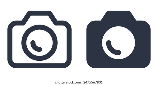 Photo camera simple icons set designed in filled, outline, line and stroke style