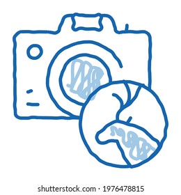 Photo Camera sketch icon vector. Hand drawn blue doodle line art Photo Camera sign. isolated symbol illustration