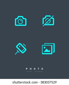 Photo, camera, snapshot, self mobile phone in a holder. Set of isolated minimal flat linear icons. Line vector icons for websites and mobile minimalistic flat design. Modern trend concept design