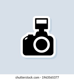 Photo camera sticker. Camera icon. Photography concept. Vector on isolated background. EPS 10.