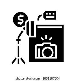 photo camera and studio rental glyph icon vector. photo camera and studio rental sign. isolated contour symbol black illustration