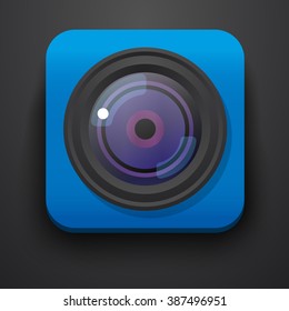 Photo camera symbol icon on blue. Vector