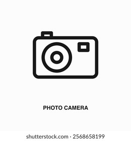 Photo Camera thin line icon or logo. Symbol or sign on business or finance ui theme. Vector line illustration.