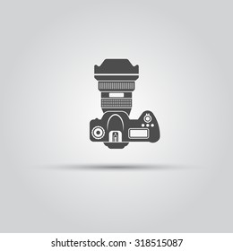 Photo Camera Top View Isolated Vector Black Icon, Dslr Camera Silhouette Icon