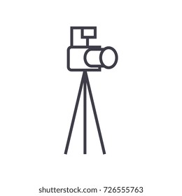 photo camera with tripod vector line icon, sign, illustration on background, editable strokes