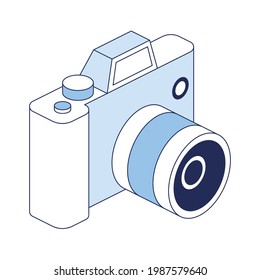 Photo camera. Vector 3d line isometric, color web icons, new flat style. Creative design idea for infographics.
