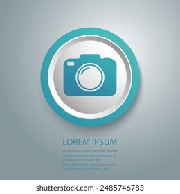 Photo camera vector blue button icon