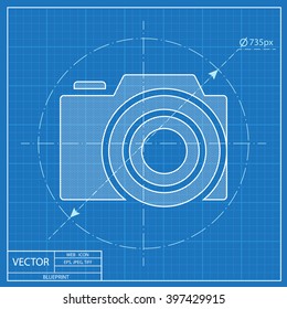 photo camera vector blueprint icon 