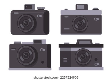 Photo camera vector cartoon set isolated on a white background.