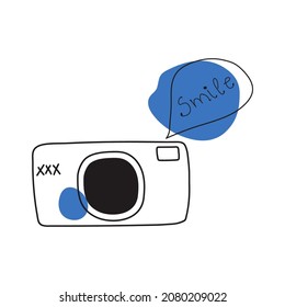Vektordoodle-Illustration von Fotokameras einzeln auf weißem Hintergrund. Handgezeichnete Design-Vektorgrafik für Plakate, Tapete-Kunst, Totbeutel, Handy-Gehäuse, T-Shirt-Druck. 