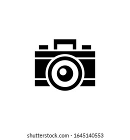 Photo camera vector icon in black flat shape design isolated on white background