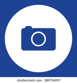 Photo camera. Vector icon blue and white
