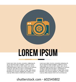 Photo camera vector icon in flat style. Photography logo design with place for your text. Vector.