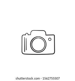 Photo camera vector icon with hand drawn doodle style isolated on white