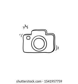 Photo camera vector icon with handdrawn doodle style vector isolated on white