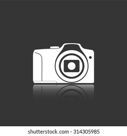 photo camera vector icon with mirror reflection